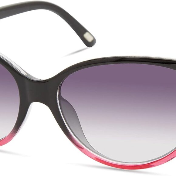 Women's Cat Eye Sunglasses Shiny Black Gray Gradient Plastic Temples - Picture 1 of 6